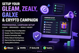 setup your gleam zealy galxe and crypto airdrop campaign