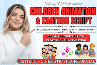 write children animation script, cartoon script, kids story and youtube script