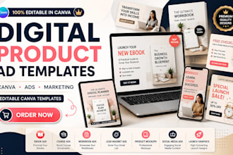 design digital product ad canva templates for ebooks courses and products