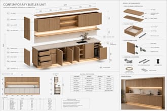create 2d drawing for kitchen cabinet walk in closet wardrobe with 3d rendering