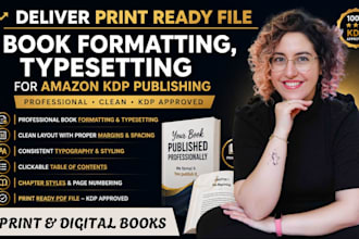 deliver print ready file book formatting, typesetting for amazon kdp publishing