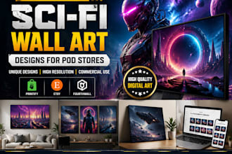 design sci fi canvas digital wall art printify pod fourthwall website etsy store
