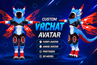 create a custom vrchat avatar vrc character furry anime avatar protogen 3d model