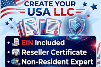 create usa llc, with ein, reseller permit for non US resident in 24 hours