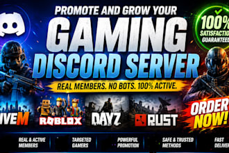 promote gaming server, fivem, roblox, dayz, rust,  discord server promotion grow