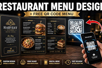 design restaurant menu, food menu and qr code menu in canva