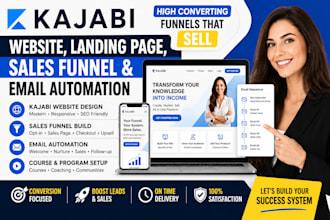 design redesign kajabi website, sales funnel, landing page and email automation