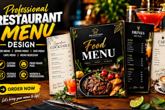 design editable restaurant menu, food menu, cafe menu card or menu redesign