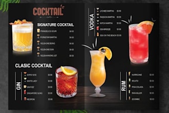 design cocktail menu, wine, beer and bar menu for your restaurant or lounge