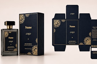 design luxury perfume box, fragrance packaging, and bottle label using adobe