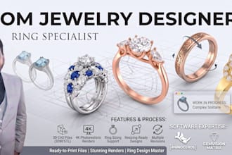 design custom ring cad for 3d printing, casting and rendering