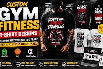design gym fitness custom streetwear tshirt pod printify fourthwall etsy store