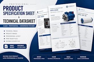 design professional product specification sheet and technical datasheet