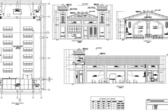 design church building floor plans, elevations, 3d render with interior exterior
