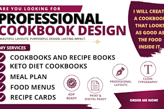 do cookbook design, cookbook recipe book cookbook layout design food menu keto