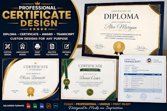 design diploma certificate, award or custom certificate for any purpose