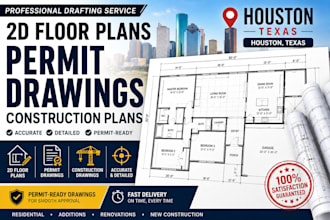 draft 2d floor plans and permit drawings for houston texas
