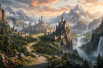 create fantasy sci fi cinematic game environment concept art and worldbuilding