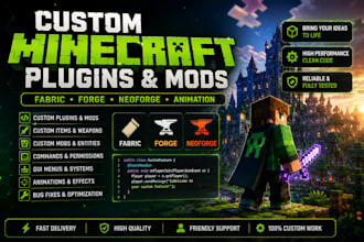 create custom minecraft plugins, fabric, forge mob and neoforge mods