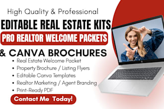 design editable canva real estate brochure welcome packets, and property flyers