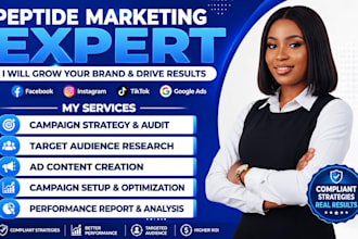 run peptide ads, peptide marketing, facebook ads, google ads and tiktok ads