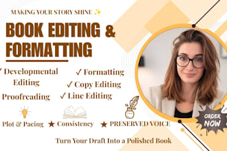 do book editing and formatting, proofread novel, developmental book editor