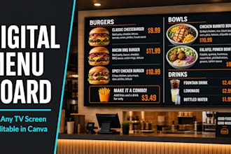 design digital menu board, TV screen menu, digital board and signage