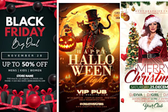 design black friday flyer, cyber monday flyer, christmas flyer, halloween flyer