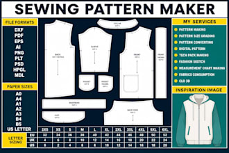 create professional custom sewing patterns for garments and bags in PDF and dxf