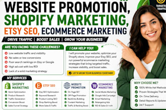 do website promotion, shopify marketing, etsy seo, ecommerce marketing