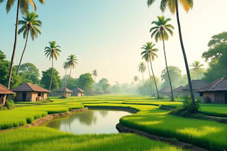 paint realistic bangladeshi village landscape digital art
