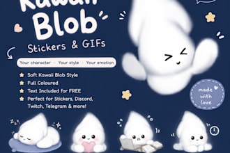 custom stickers and gifs in soft kawaii blob style