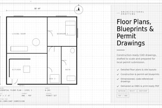 draft architectural floor plans, blueprints, and construction permit drawings