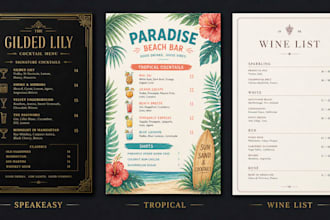 design bar menu, cocktail menu and drinks menu in editable canva