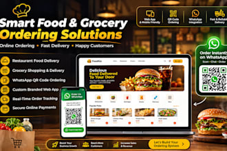build restaurant food delivery grocery web app, whatsapp qr code ordering system