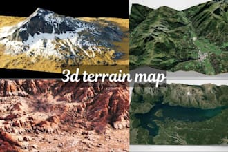 build 3d map terrain map, city map, shaded relief, landscape model, world map