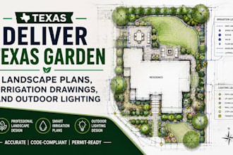 deliver texas garden landscape plans, irrigation drawings, and outdoor lighting