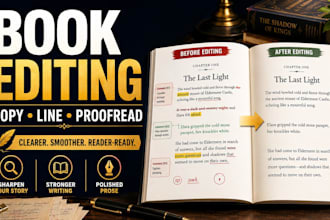 copy edit fantasy book, line edit fiction novel, proofread your manuscript