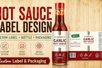 design hot sauce label, spice packaging, seasoning jar and BBQ bottle branding