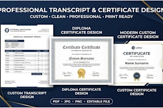 design transcript for high college, or university and diploma certificate