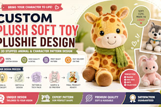 create custom plush soft toy plushie 3d stuffed animal character pattern design