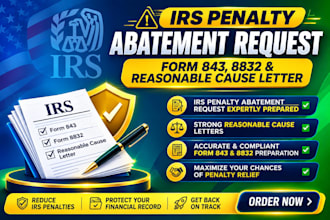 prepare irs penalty abatement form 843, 8832 and reasonable cause letter