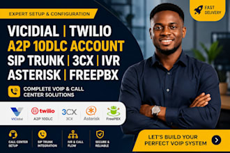set up vicidial twilio a2p 10dlc account sip trunk 3cx ivr asterisk freepbx