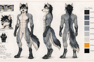 draw custom character sheet or reference sheet for furry ref sheet fursona art
