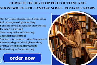 cowrite or develop plot outline and ghostwrite epic fantasy novel, romance story