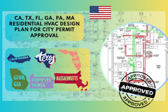 ca, tx, fl, ga, pa, ma residential hvac design plan for city permit approval