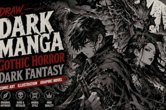 draw dark manga, gothic horror illustration and dark fantasy art, artist, draw