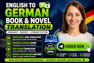 translate english to german books, novels, romance and fantasy