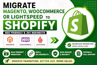 migrate magento, loocommerce, lightspeed to shopify with seo and 301 redirect