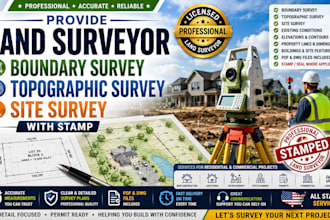 provide land surveyor boundary survey topographic survey site survey with stamp